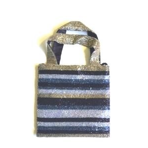 Valerie Stevens Silver & Black Striped Beaded Small Hand Bag